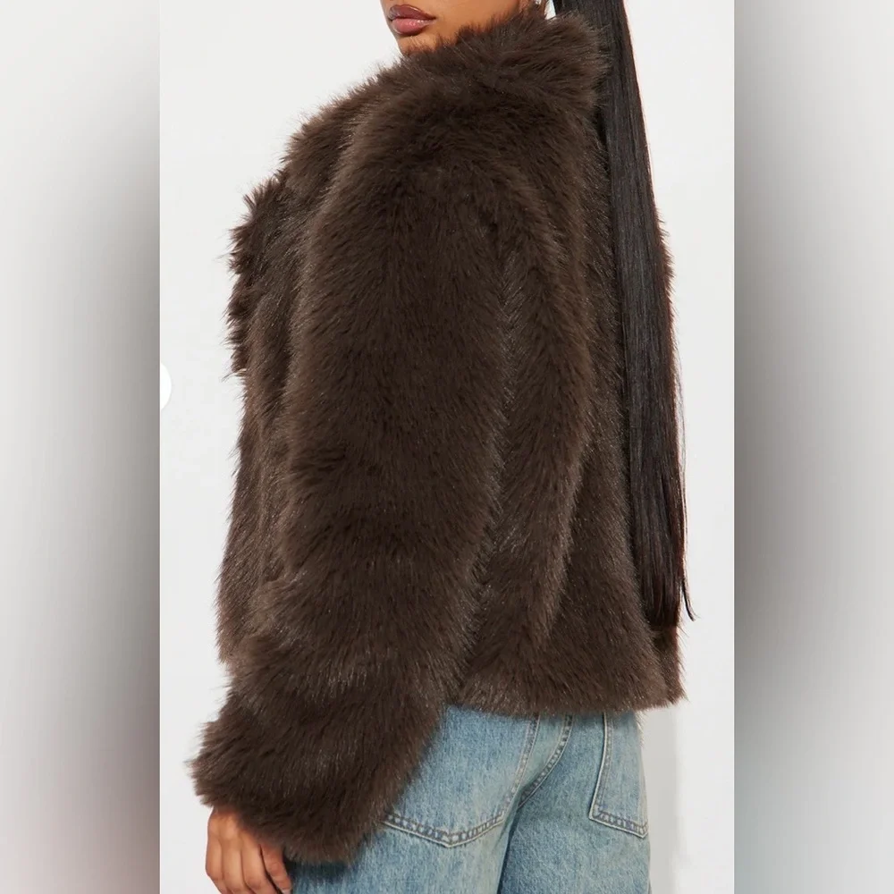 Women's Faux Fur Jacket - Dark Brown